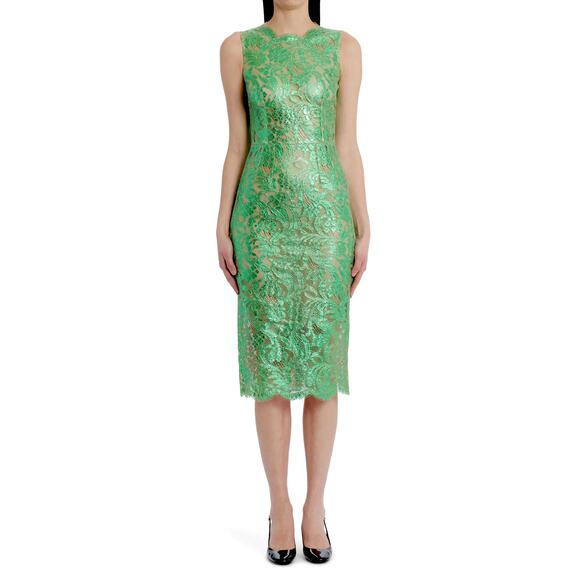 Dolce & Gabbana Semi Sheer Metallic Coated Lace Sleeveless Midi Dress 48 - Picture 1 of 12